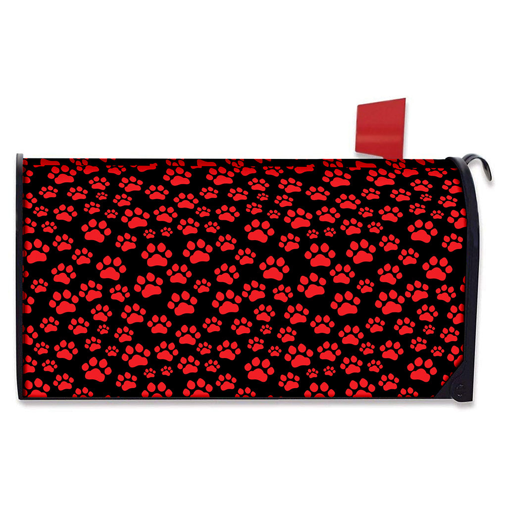 Red And Black Paw Pattern Print Mailbox Cover