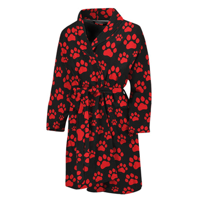 Red And Black Paw Pattern Print Men's Bathrobe