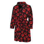 Red And Black Paw Pattern Print Men's Bathrobe