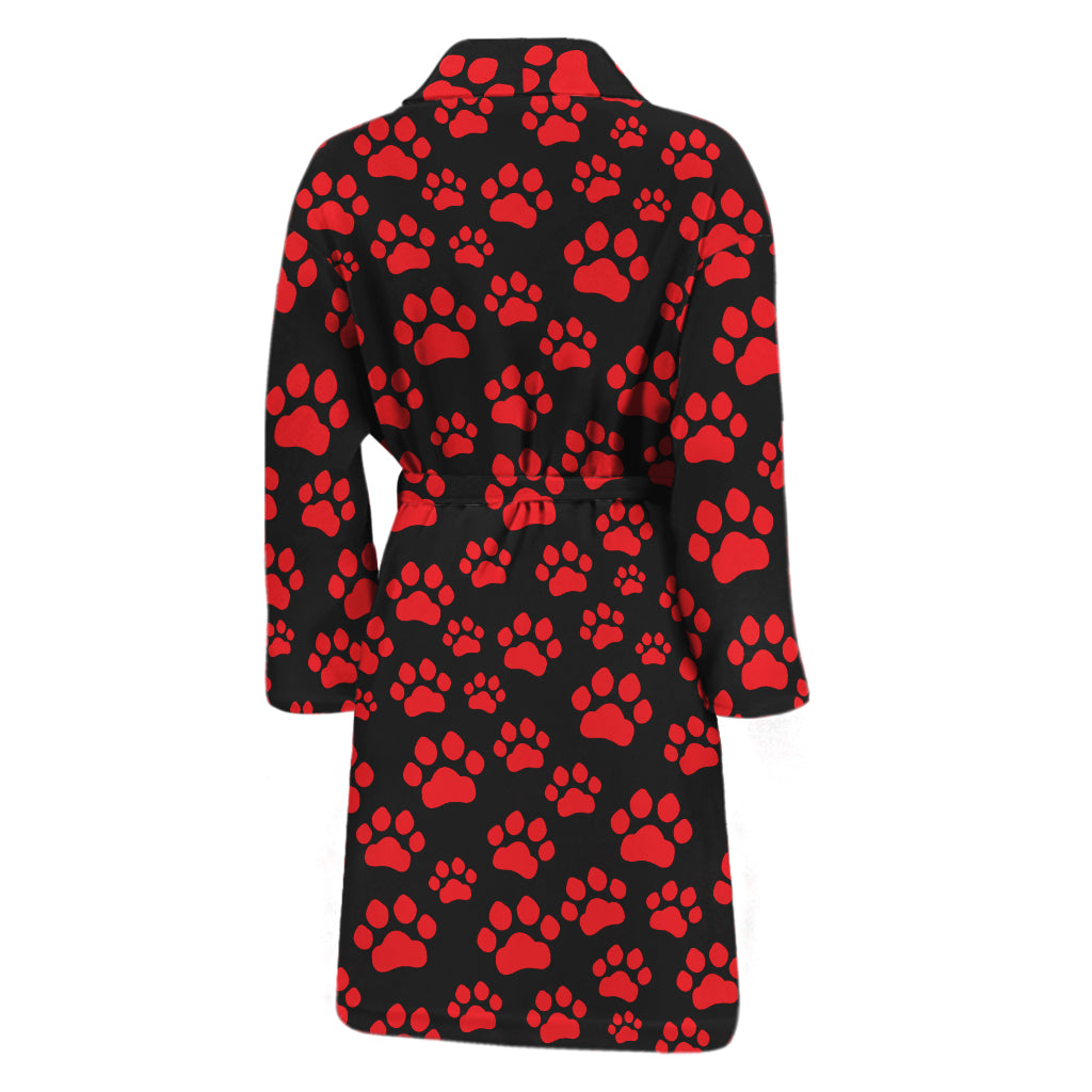 Red And Black Paw Pattern Print Men's Bathrobe