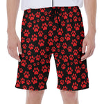 Red And Black Paw Pattern Print Men's Beach Shorts