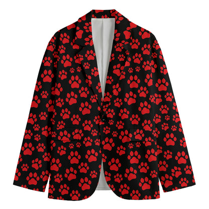 Red And Black Paw Pattern Print Men's Blazer