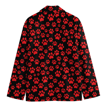 Red And Black Paw Pattern Print Men's Blazer