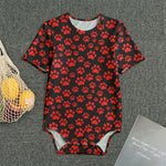 Red And Black Paw Pattern Print Men's Bodysuit