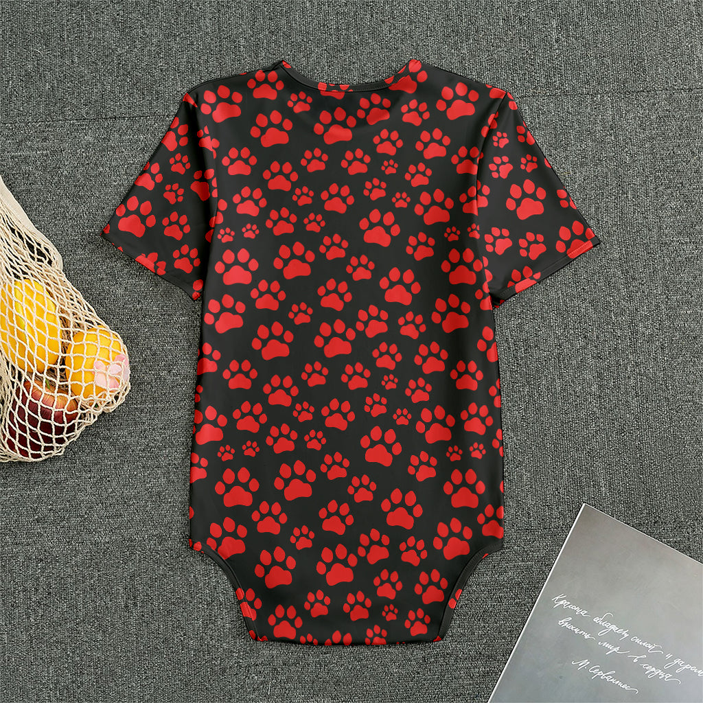 Red And Black Paw Pattern Print Men's Bodysuit