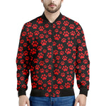 Red And Black Paw Pattern Print Men's Bomber Jacket