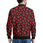 Red And Black Paw Pattern Print Men's Bomber Jacket
