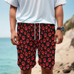 Red And Black Paw Pattern Print Men's Cargo Shorts