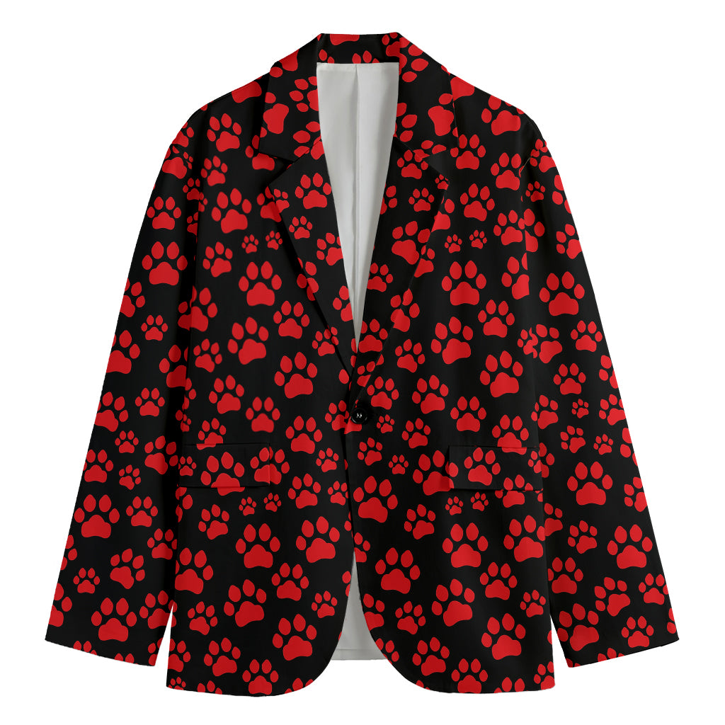 Red And Black Paw Pattern Print Men's Cotton Blazer