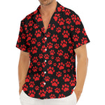 Red And Black Paw Pattern Print Men's Deep V-Neck Shirt