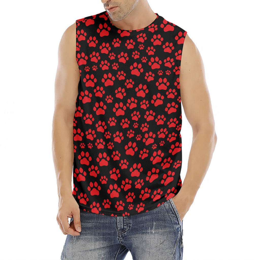 Red And Black Paw Pattern Print Men's Fitness Tank Top