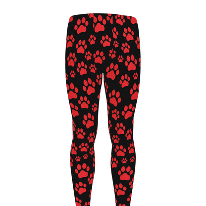 Red And Black Paw Pattern Print Men's leggings