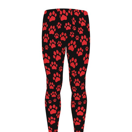 Red And Black Paw Pattern Print Men's leggings