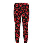 Red And Black Paw Pattern Print Men's leggings