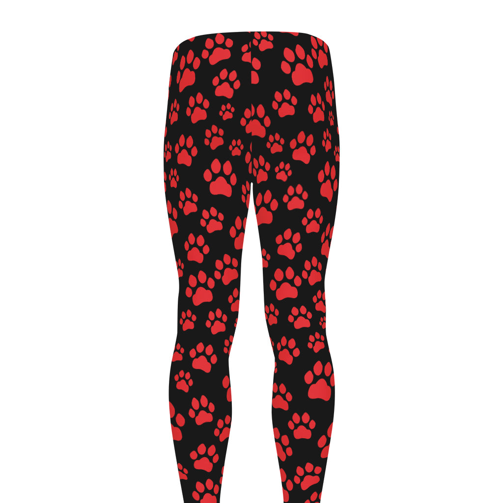Red And Black Paw Pattern Print Men's leggings