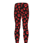 Red And Black Paw Pattern Print Men's leggings