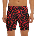 Red And Black Paw Pattern Print Men's Long Boxer Briefs