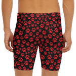 Red And Black Paw Pattern Print Men's Long Boxer Briefs