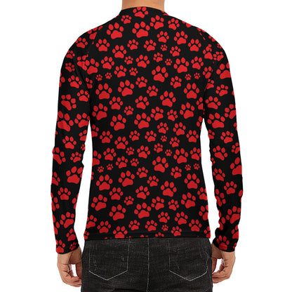Red And Black Paw Pattern Print Men's Long Sleeve Rash Guard