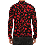 Red And Black Paw Pattern Print Men's Long Sleeve Rash Guard