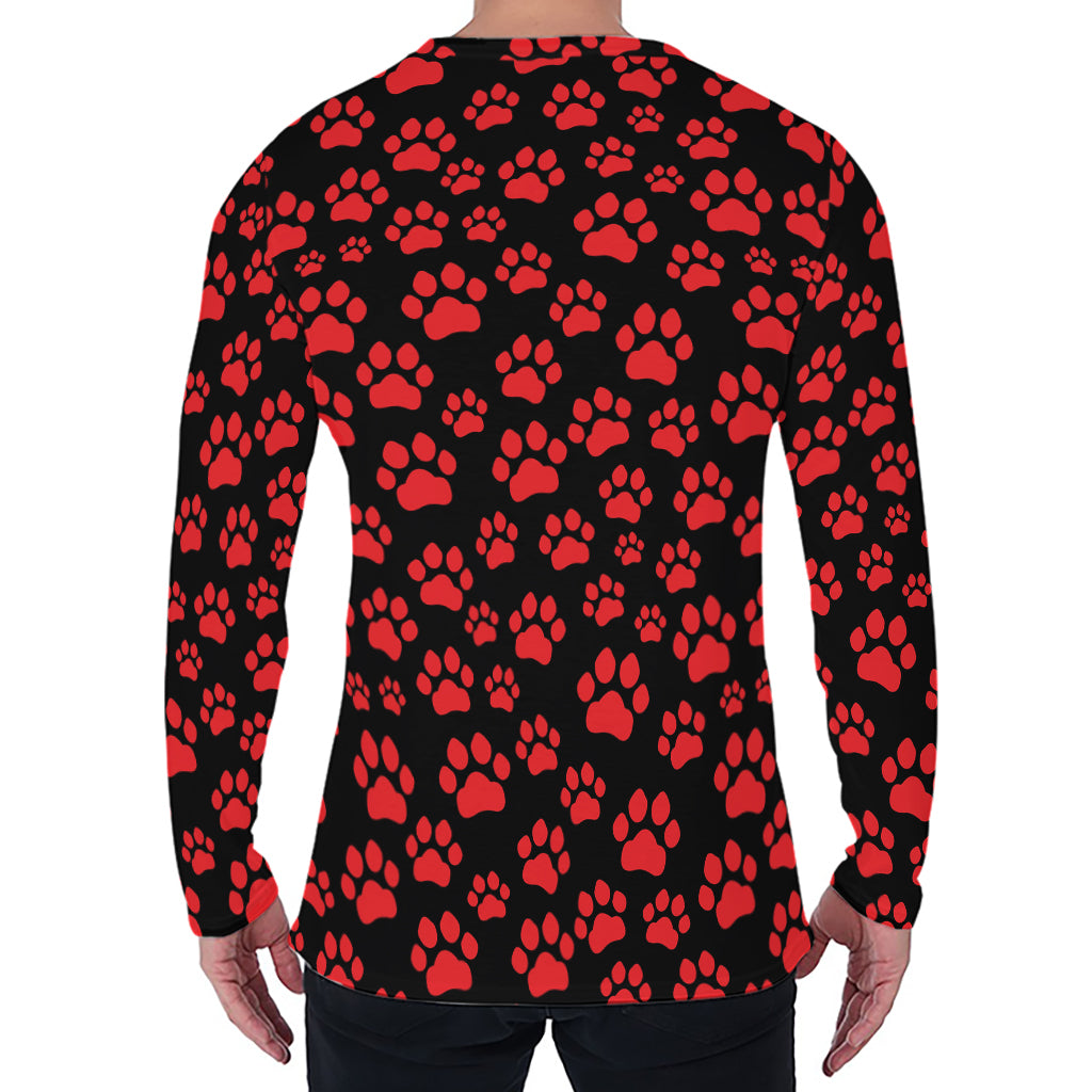 Red And Black Paw Pattern Print Men's Long Sleeve T-Shirt