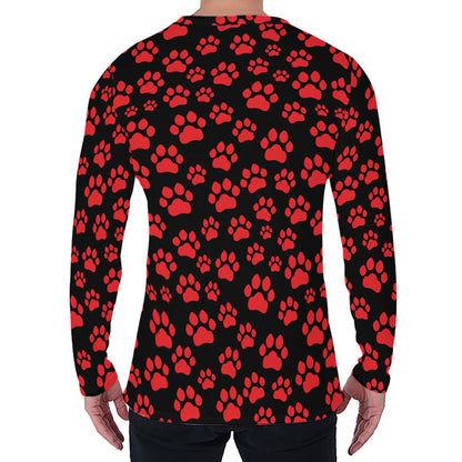 Red And Black Paw Pattern Print Men's Long Sleeve T-Shirt