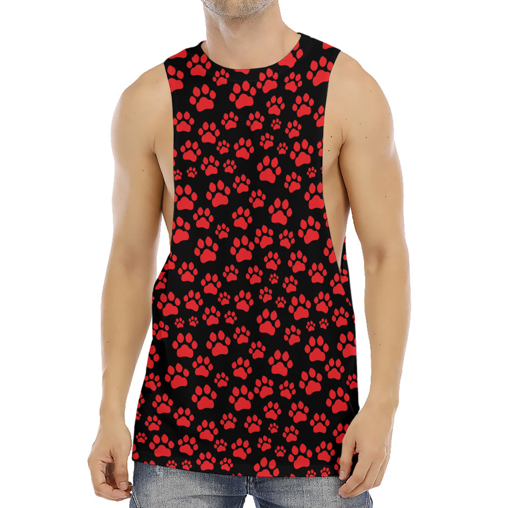 Red And Black Paw Pattern Print Men's Muscle Tank Top