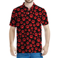 Red And Black Paw Pattern Print Men's Polo Shirt