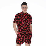 Red And Black Paw Pattern Print Men's Rompers