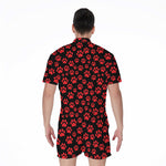Red And Black Paw Pattern Print Men's Rompers