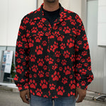 Red And Black Paw Pattern Print Men's Shirt Jacket