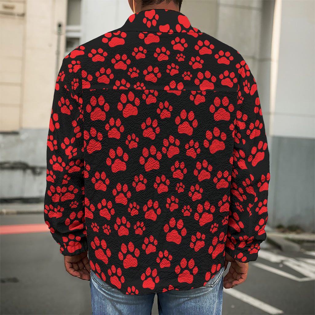 Red And Black Paw Pattern Print Men's Shirt Jacket