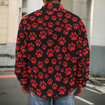 Red And Black Paw Pattern Print Men's Shirt Jacket