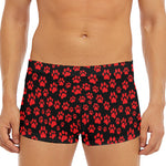 Red And Black Paw Pattern Print Men's Short Boxer Briefs
