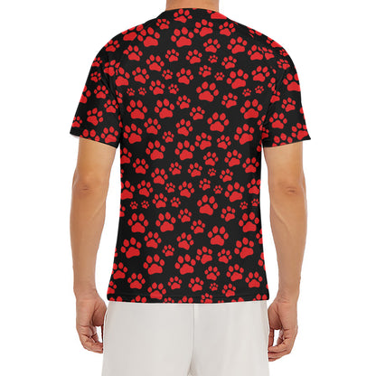 Red And Black Paw Pattern Print Men's Short Sleeve Rash Guard