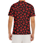 Red And Black Paw Pattern Print Men's Short Sleeve Rash Guard