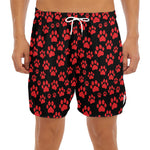 Red And Black Paw Pattern Print Men's Split Running Shorts