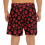 Red And Black Paw Pattern Print Men's Split Running Shorts