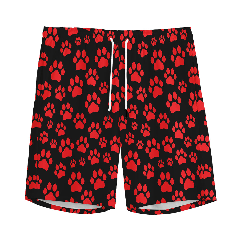 Red And Black Paw Pattern Print Men's Sports Shorts