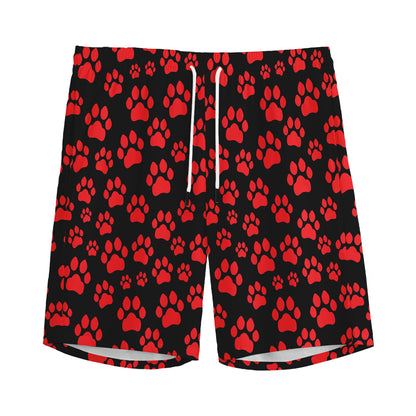 Red And Black Paw Pattern Print Men's Sports Shorts