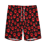 Red And Black Paw Pattern Print Men's Sports Shorts