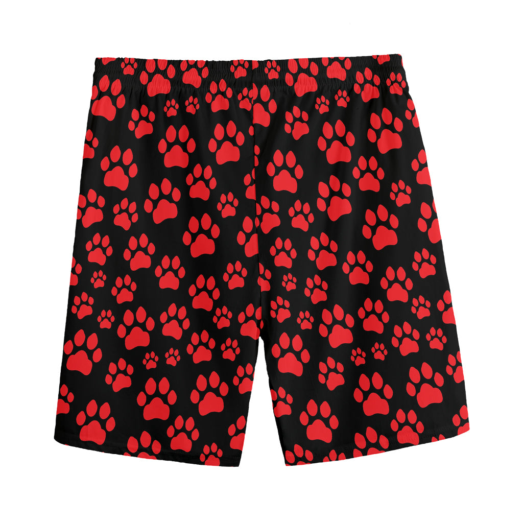 Red And Black Paw Pattern Print Men's Sports Shorts