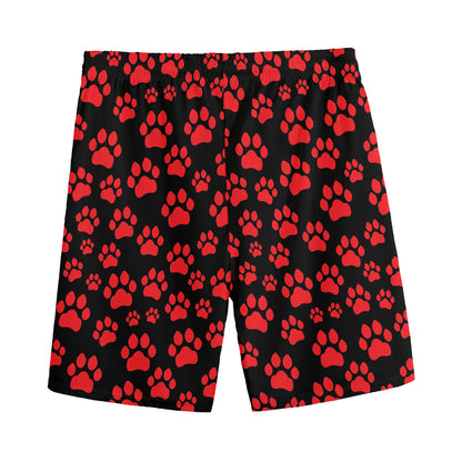 Red And Black Paw Pattern Print Men's Sports Shorts