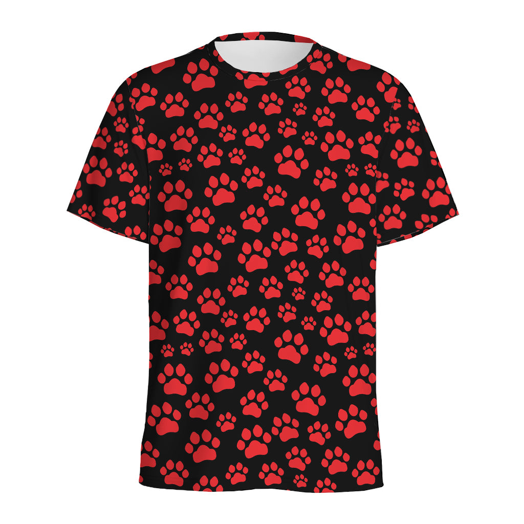 Red And Black Paw Pattern Print Men's Sports T-Shirt