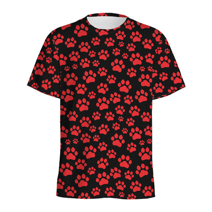 Red And Black Paw Pattern Print Men's Sports T-Shirt