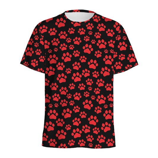 Red And Black Paw Pattern Print Men's Sports T-Shirt