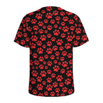 Red And Black Paw Pattern Print Men's Sports T-Shirt