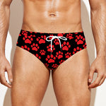 Red And Black Paw Pattern Print Men's Swim Briefs