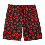 Red And Black Paw Pattern Print Men's Swim Trunks