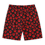 Red And Black Paw Pattern Print Men's Swim Trunks